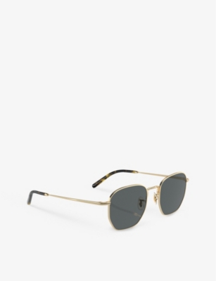 Shop Oliver Peoples Women's Gold Ov1331s Kierney Hexagonal-frame Metal Sunglasses