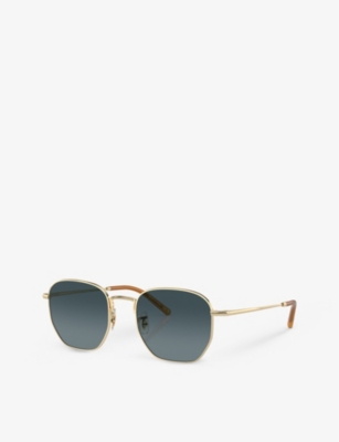 Shop Oliver Peoples Women's Gold Ov1331s Kierney Hexagonal-frame Metal Sunglasses