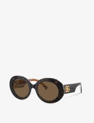 Shop Dolce & Gabbana Womens Brown Dg4448 Oval-frame Acetate Sunglasses