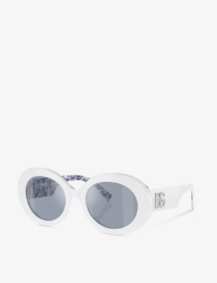 Shop Dolce & Gabbana Women's White Dg4448 Oval-frame Acetate Sunglasses