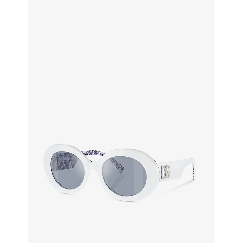 Shop Dolce & Gabbana Women's White Dg4448 Oval-frame Acetate Sunglasses