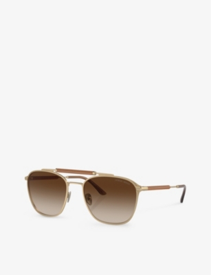Shop Giorgio Armani Women's Gold Ar6149 Square-frame Metal Sunglasses