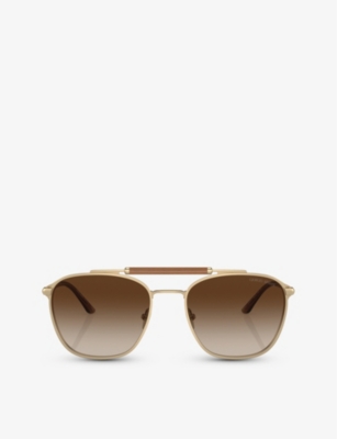 Shop Giorgio Armani Women's Gold Ar6149 Square-frame Metal Sunglasses
