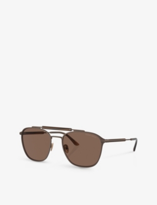 Shop Giorgio Armani Women's Tan Ar6149 Square-frame Metal Sunglasses