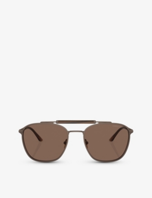 Shop Giorgio Armani Women's Tan Ar6149 Square-frame Metal Sunglasses