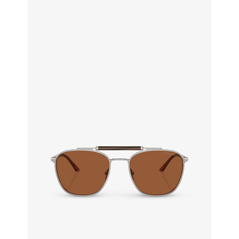Giorgio Armani Womens Silver Ar6149 Square-frame Metal Sunglasses
