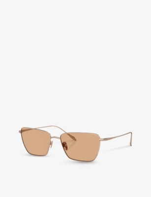 Shop Giorgio Armani Women's Gold Ar6153 Rectangle-frame Metal Sunglasses