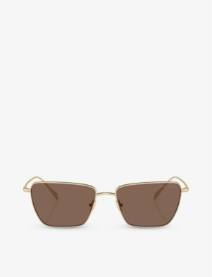 Giorgio Armani Tinted-lens Rectangle-frame Sunglasses In Gold