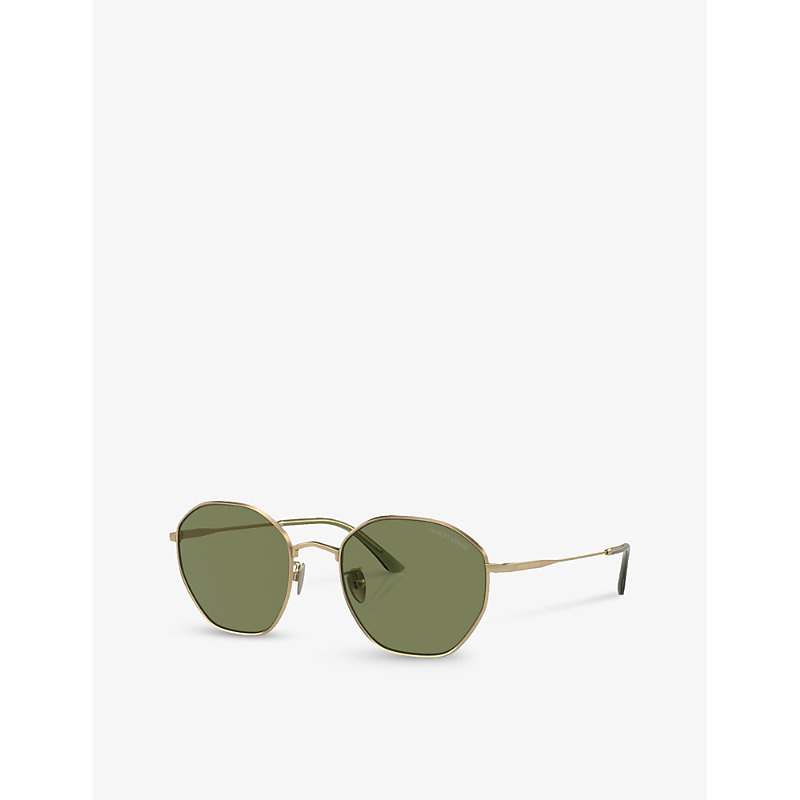Shop Giorgio Armani Women's Gold Ar6150 Branded Round-frame Metal Sunglasses
