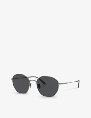Shop Giorgio Armani Women's Grey Ar6150 Branded Round-frame Metal Sunglasses