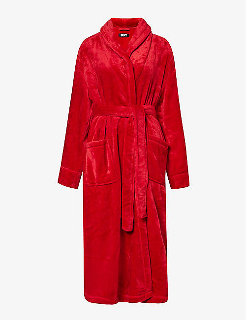 DKNY: Relaxed-fit logo-embroidered fleece robe