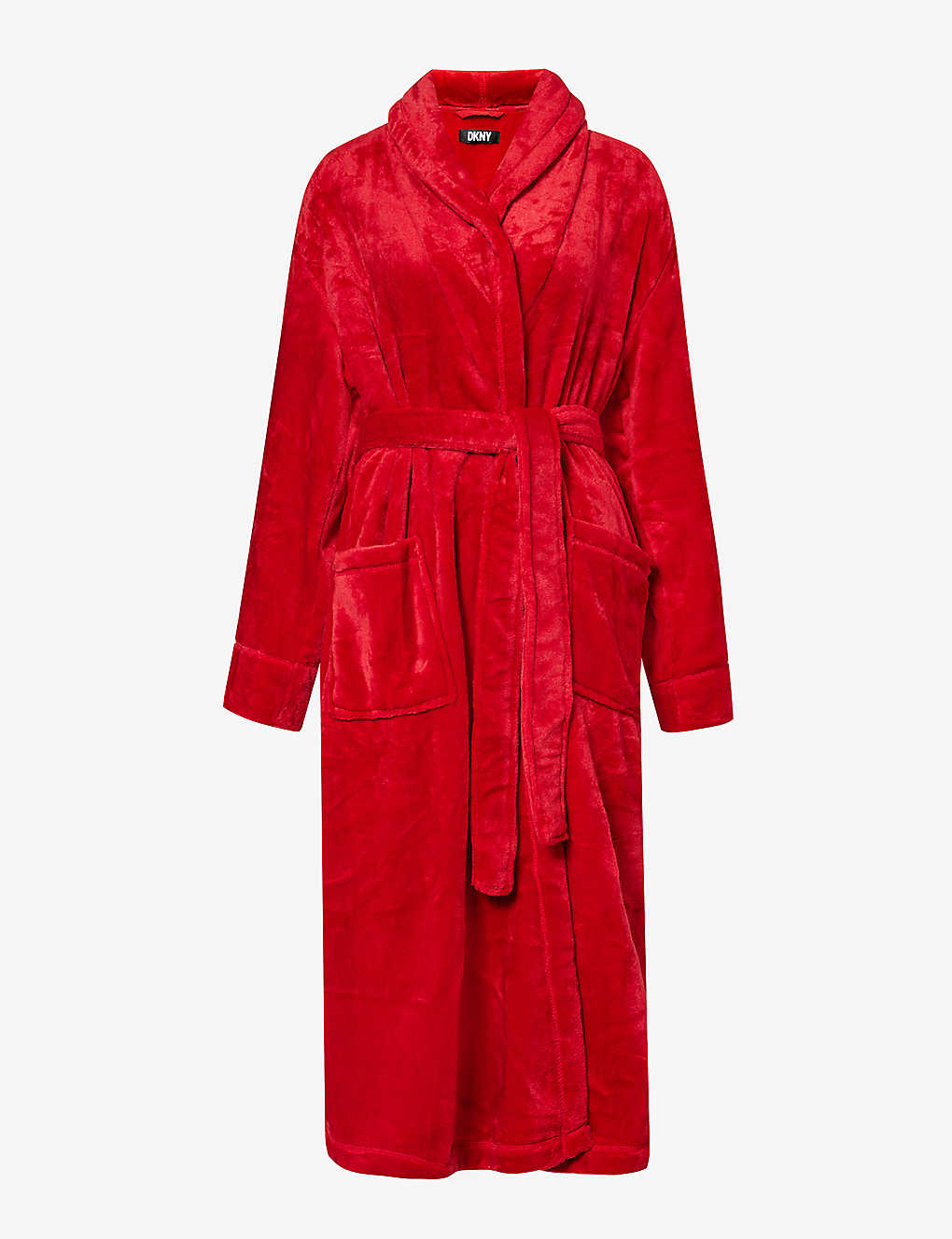 Dkny Womens Red Relaxed-fit Logo-embroidered Fleece Robe