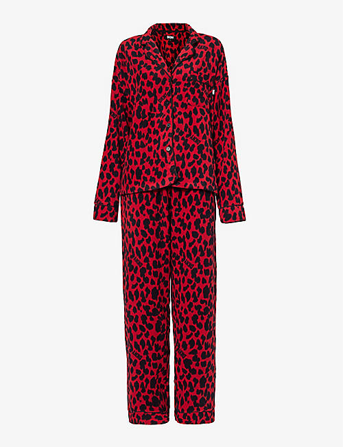 DKNY: Branded abstract-print stretch-fleece pyjamas