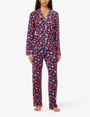 Shop Dkny Branded Heart-print Stretch-jersey Pyjamas In Dive Hearts