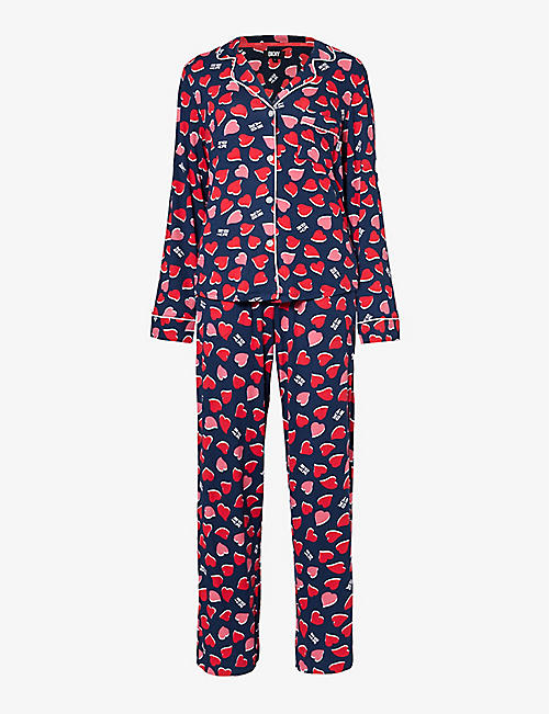 DKNY: Branded heart-print stretch-jersey pyjamas