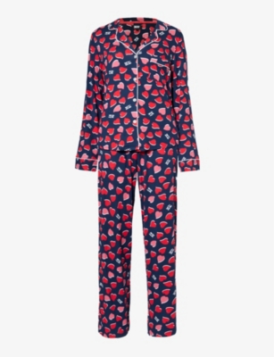 Dkny Womens Dive Hearts Branded Heart-print Stretch-jersey Pyjamas