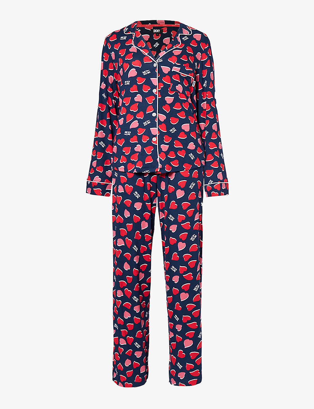 Dkny Womens Dive Hearts Branded Heart-print Stretch-jersey Pyjamas
