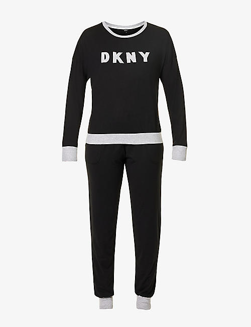 DKNY: Branded long-sleeved cotton-blend pyjamas