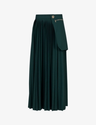 LEEM Pleated patch-pocket stretch-woven maxi skirt