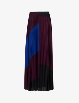 LEEM: Graphic block-print pleated woven maxi skirt