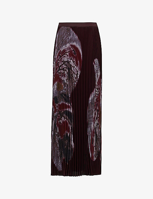 LEEM: Graphic-print pleated woven maxi skirt