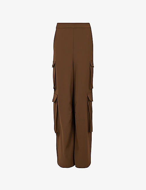 LEEM: Patch-pocket wide-leg mid rise woven trousers