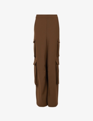 Leem Womens Tan Patch-pocket Wide-leg Mid Rise Woven Trousers In Brown