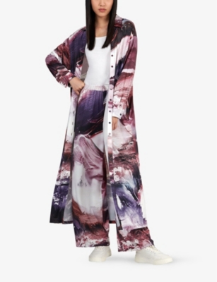 Shop Leem Women's Raisin Graphic-print Wide-leg Mid-rise Stretch-woven Trousers