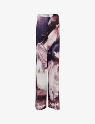 LEEM: Graphic-print wide-leg mid-rise stretch-woven trousers
