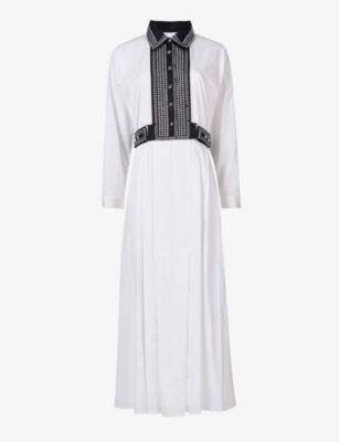 Leem Stud-embellished Stretch-woven Maxi Dress In White/blac