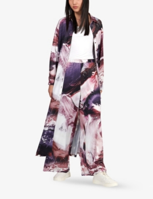 Shop Leem Womens Raisin Graphic-print Stretch-woven Maxi Shirt Dress
