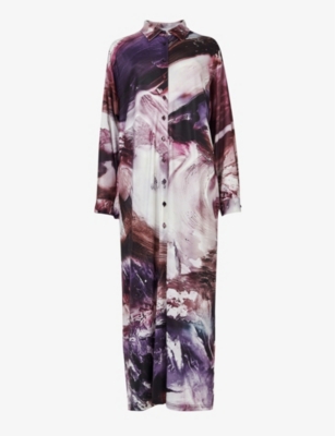 LEEM: Graphic-print stretch-woven maxi shirt dress