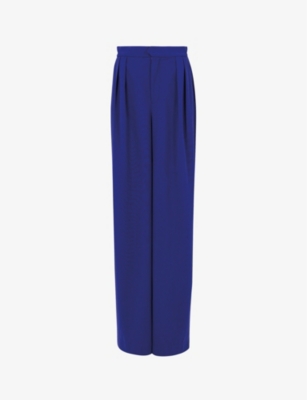 Leem Womens Cobalt Pleated Wide-leg Mid-rise Woven Trousers