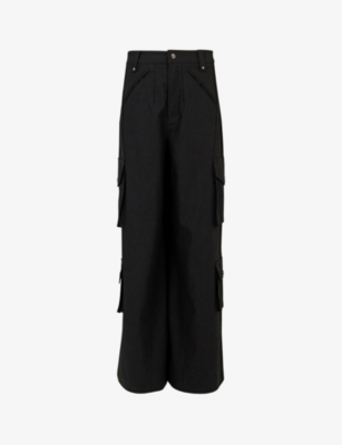 Leem Womens Black High-rise Wide-leg Cotton-blend Cargo Trousers