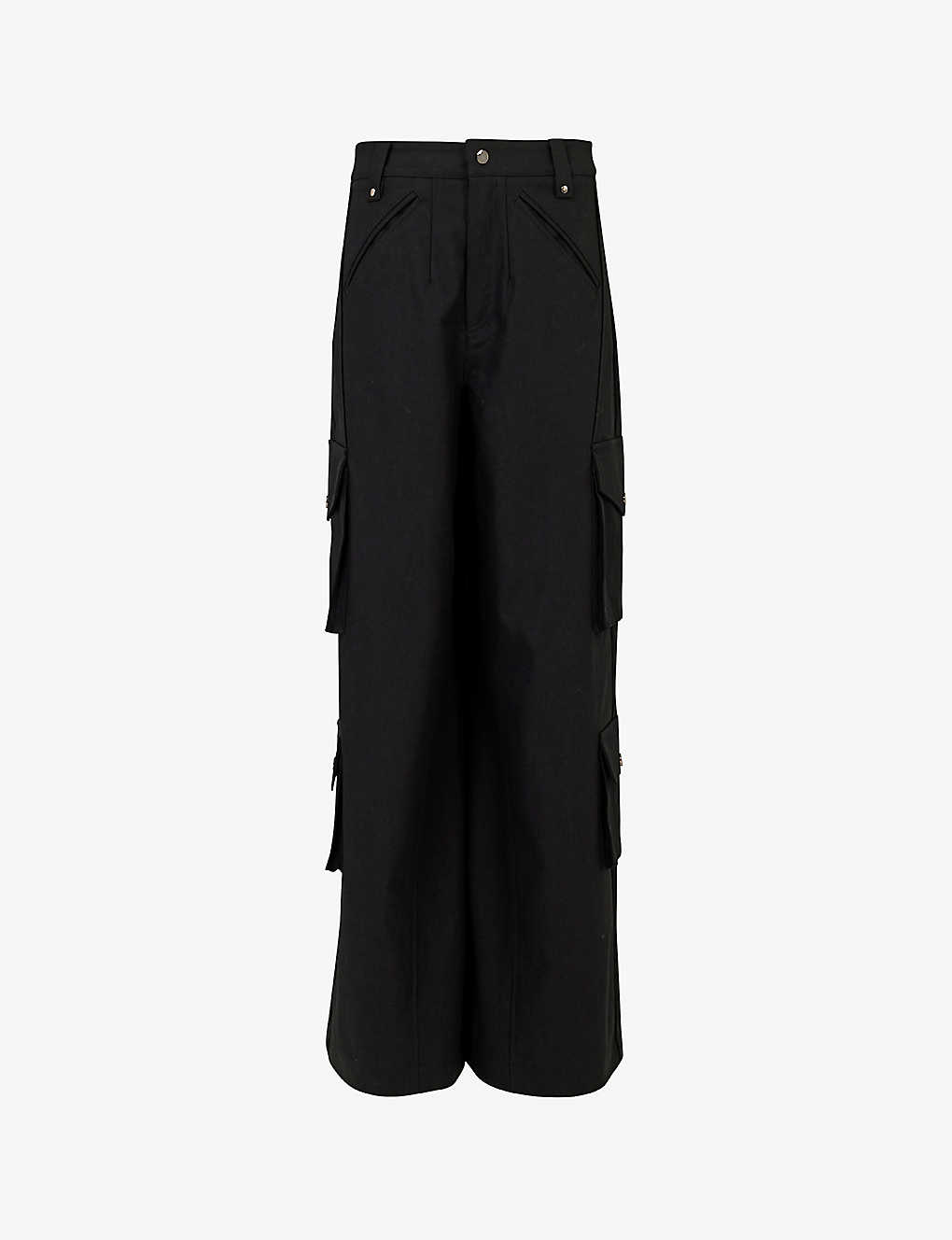 Leem Womens Black High-rise Wide-leg Cotton-blend Cargo Trousers