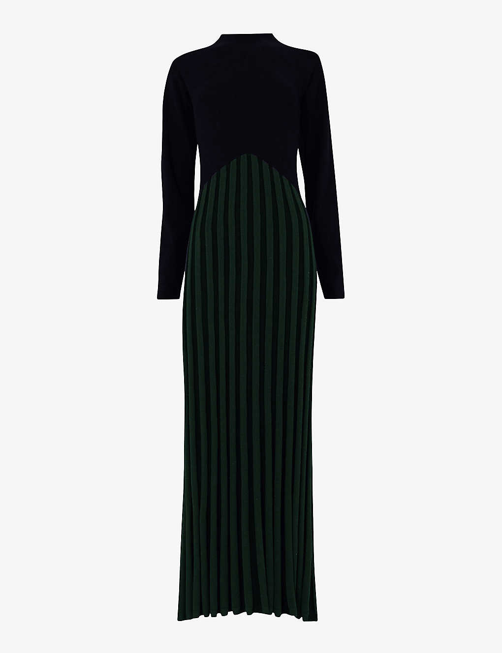 Leem Long-sleeved Pleated-skirt Knitted Maxi Dress In Black/gree