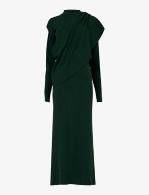 Leem Womens Bottle Gre Cape-detail Long-sleeved Woven Midi Dress