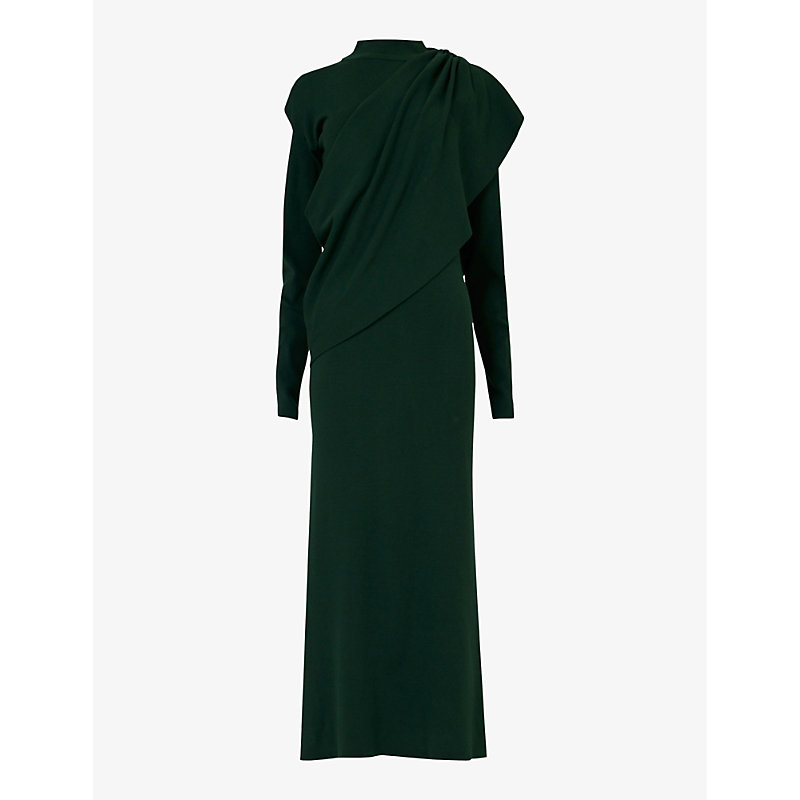 Leem Womens Bottle Gre Cape-detail Long-sleeved Woven Midi Dress