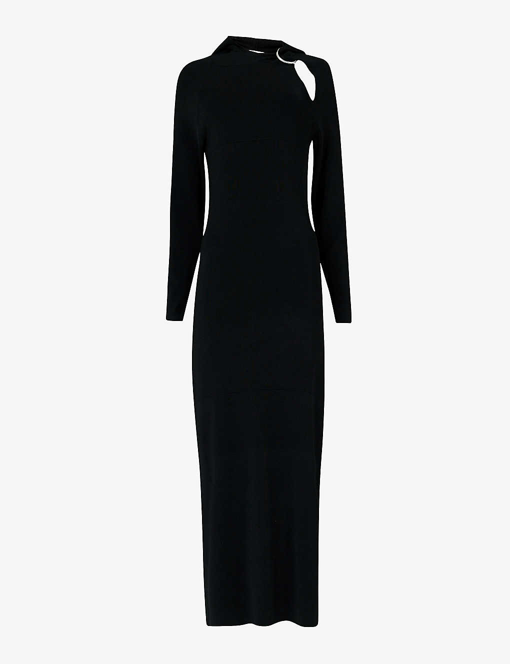 Leem Womens Black Hooded Cut-out Stretch-woven Midi Dress