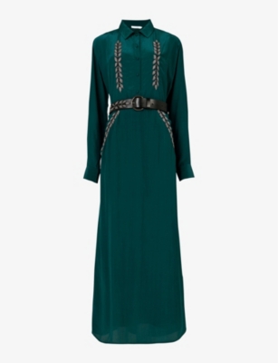 LEEM: Floral-embroidered long-sleeved woven maxi dress