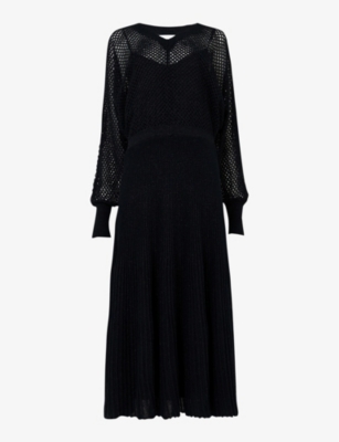 LEEM: V-neck long-sleeved knitted maxi dress