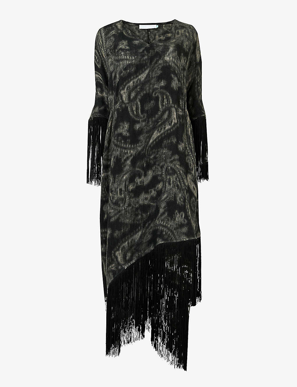 Leem Paisley-print Fringe-trim Wool In Black / Wh