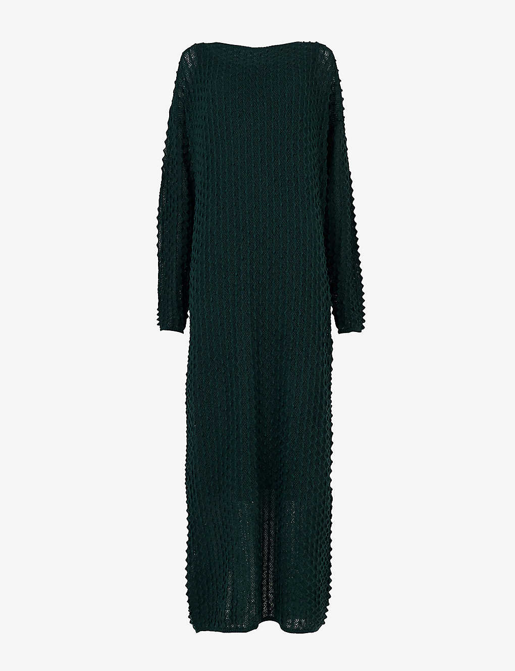 Leem Womens Bottle Gre Textured Long-sleeve Wool-blend Midi Dress