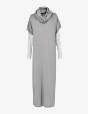 Leem Womens Light Grey Cowl-neck Long-sleeve Woven Maxi Dress