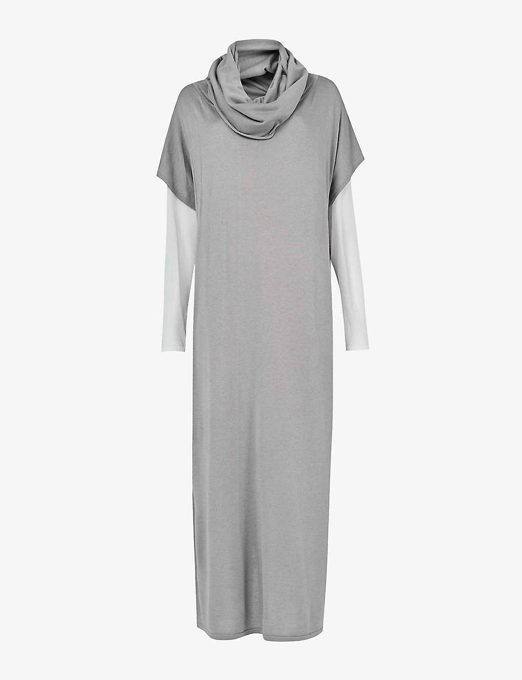 Leem Womens Light Grey Cowl-neck Long-sleeve Woven Maxi Dress