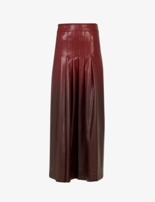 Leem Womens Burgundy C Pleated High-rise Faux-leather Midi Skirt