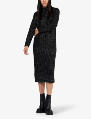 Shop Leem Women's Black Rhinestone-embellished Long-sleeved Knitted Dress
