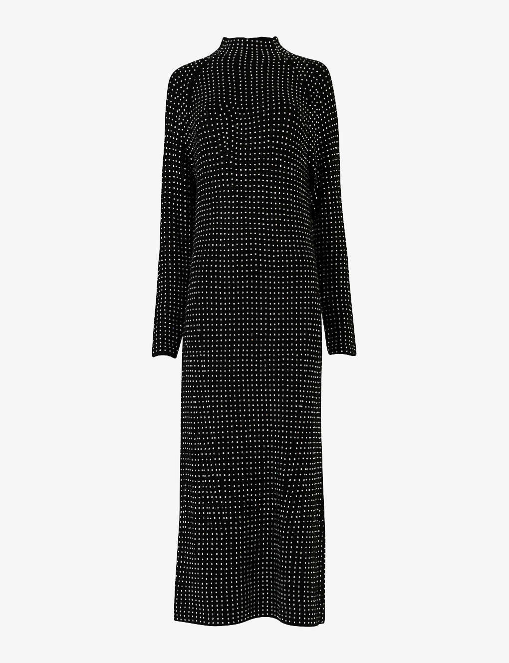 Leem Womens Black Rhinestone-embellished Long-sleeved Knitted Dress