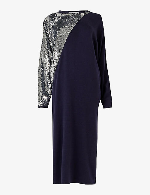 LEEM: Sequin-embellished batwing-sleeved woven dress