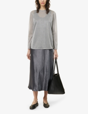 Shop Max Mara Women's Medium Grey Etra Crewneck Relaxed-fit Knitted Top